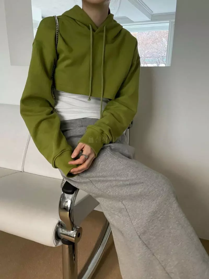 Well Row - Korean Women Fashion - #momslook - Crop hoody Tee - 2