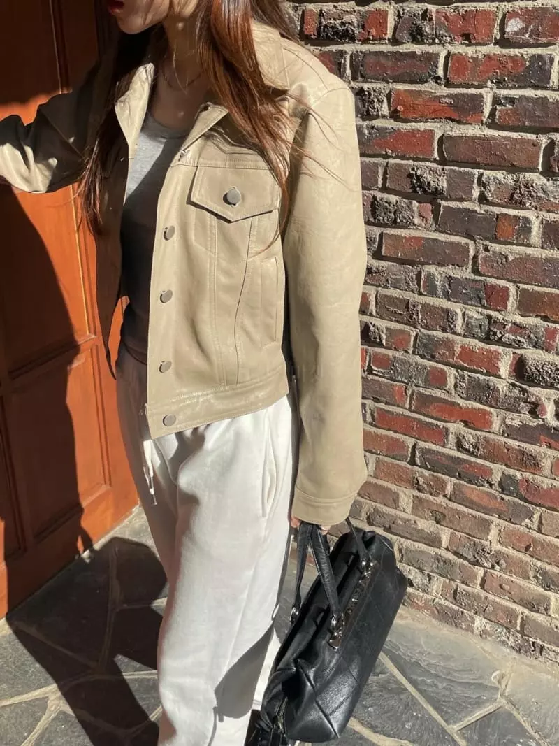 Well Row - Korean Women Fashion - #restrostyle - Leather Trucker Jacket - 2