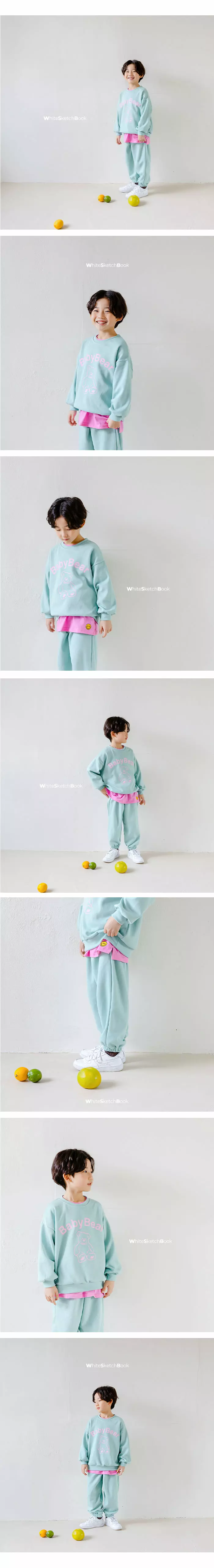 Whitesketchbook - Korean Children Fashion - #littlefashionista - Line Bear Top Bottom Set - 2