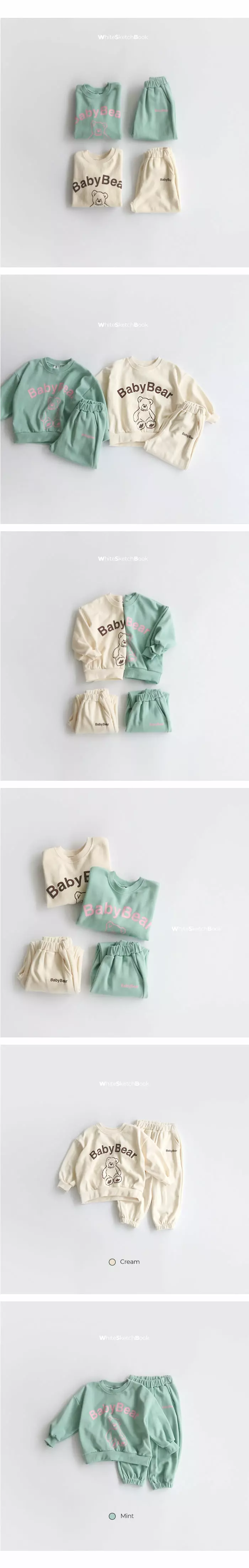 Whitesketchbook - Korean Children Fashion - #magicofchildhood - Line Bear Top Bottom Set - 3