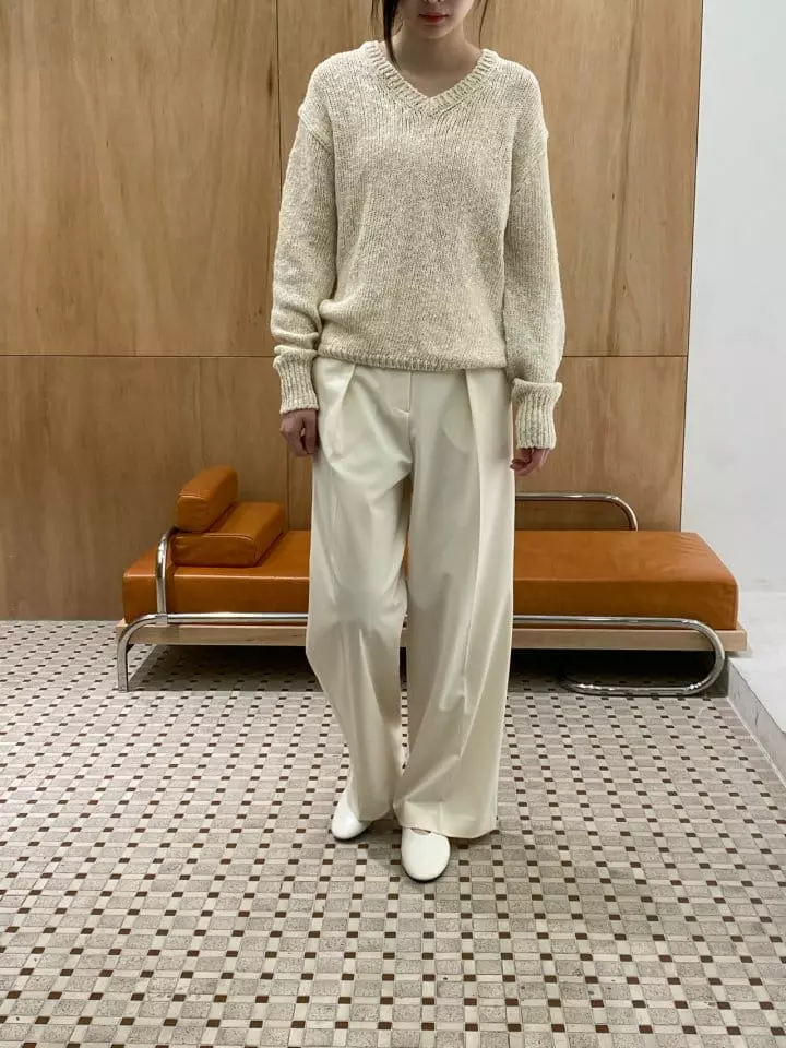 Woodsage - Korean Women Fashion - #momslook - Loose V-neck Long Kint Tee - 2