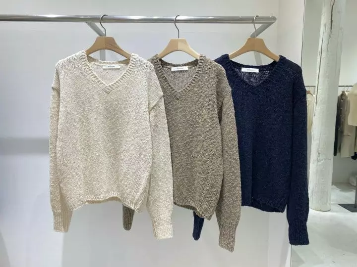Woodsage - Korean Women Fashion - #momslook - Loose V-neck Long Kint Tee - 5