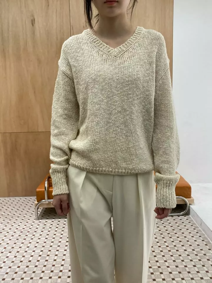Woodsage - Korean Women Fashion - #womensfashion - Loose V-neck Long Kint Tee - 3
