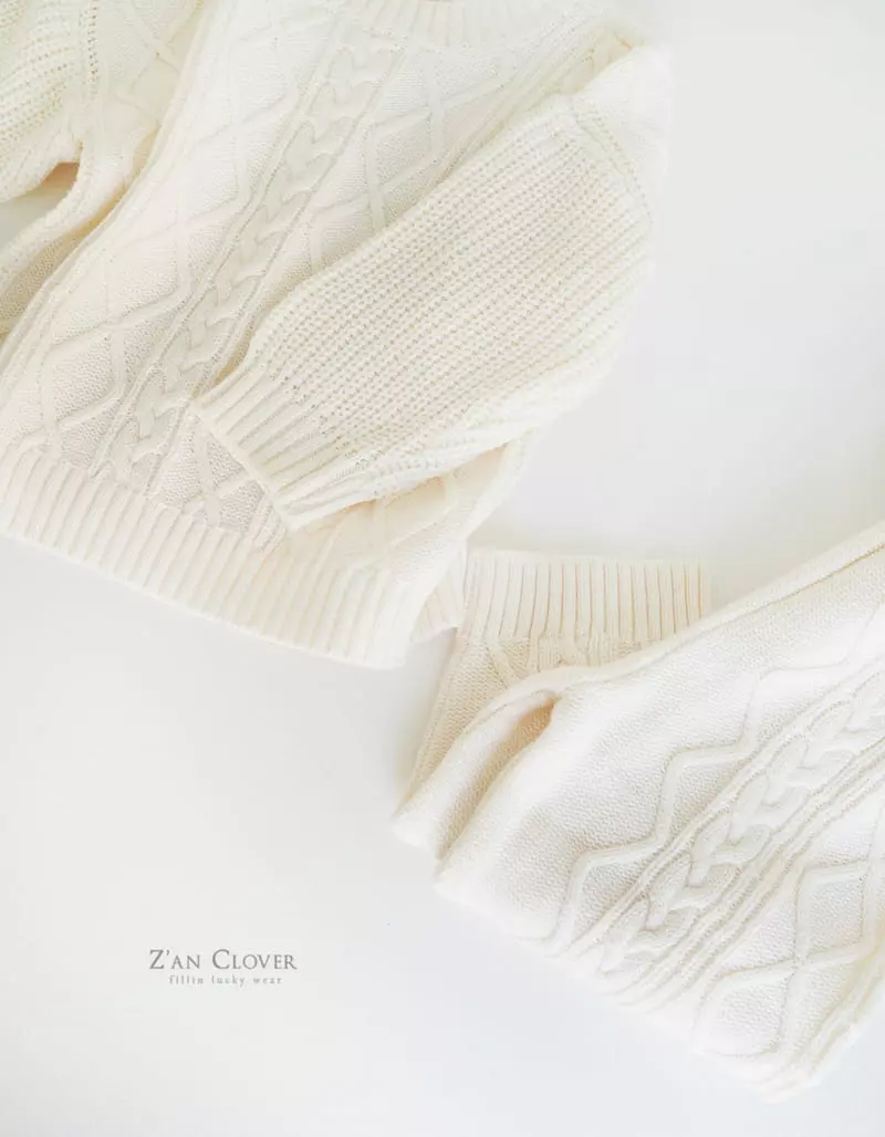 Zan Clover - Korean Children Fashion - #childrensboutique - Twist Knit Top Bottom Set - 12