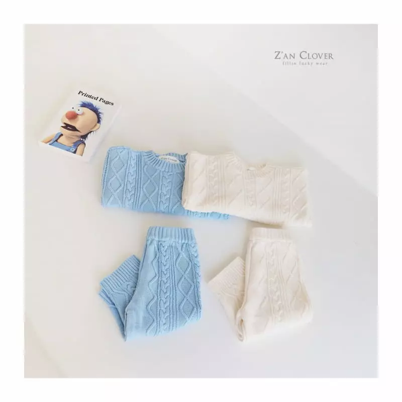 Zan Clover - Korean Children Fashion - #kidsstore - Twist Knit Top Bottom Set