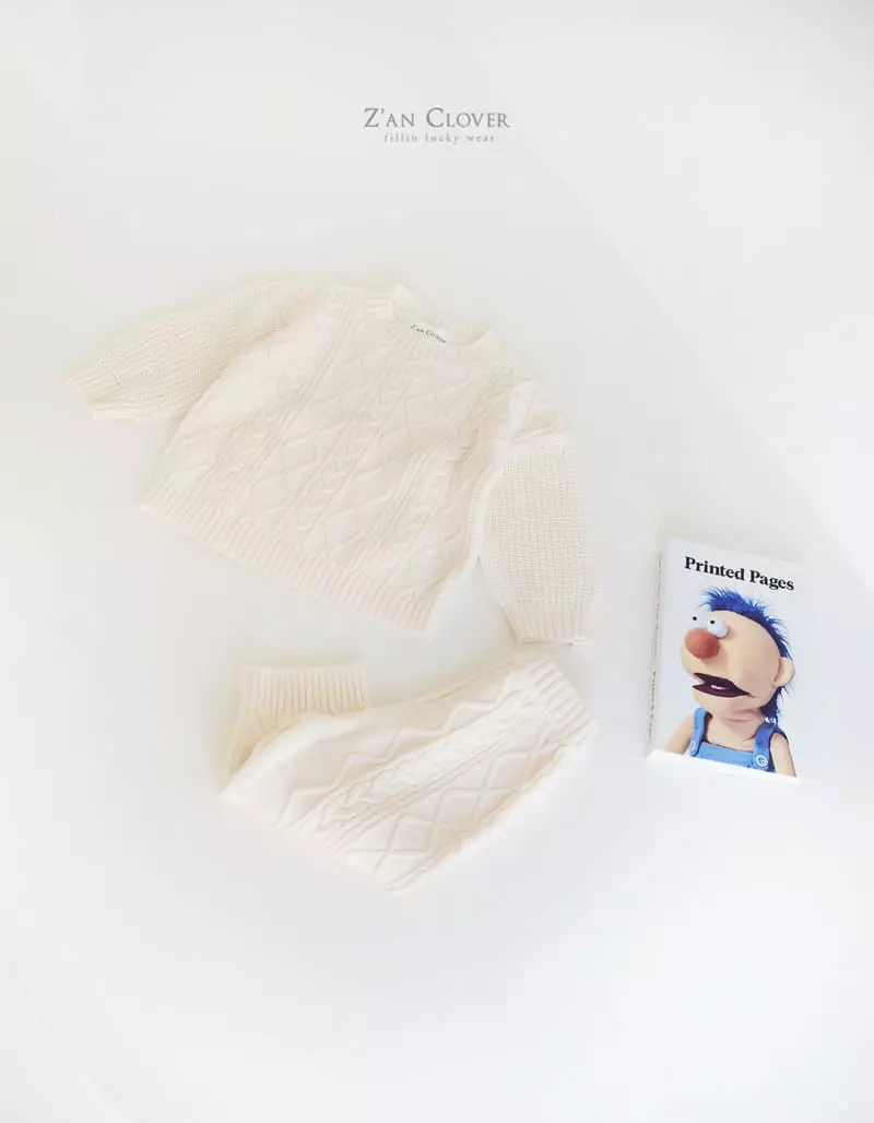 Zan Clover - Korean Children Fashion - #todddlerfashion - Twist Knit Top Bottom Set - 8