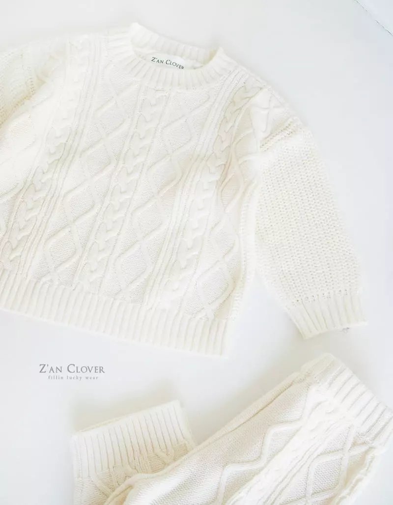 Zan Clover - Korean Children Fashion - #toddlerclothing - Twist Knit Top Bottom Set - 9