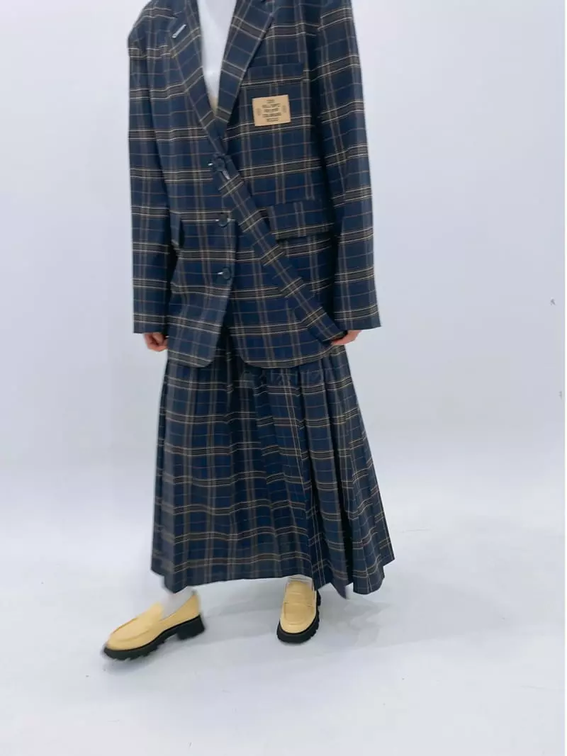 Zipper - Korean Women Fashion - #restrostyle - Check Long Wrinkle Skirt - 3