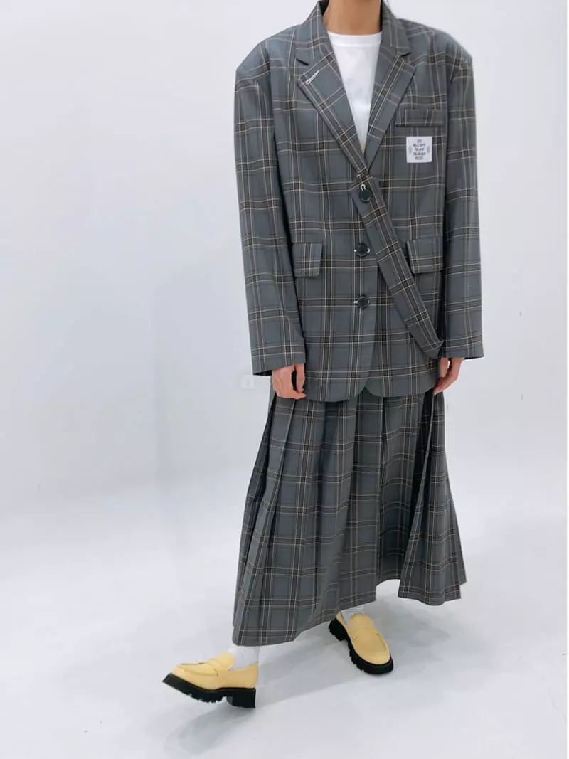 Zipper - Korean Women Fashion - #restrostyle - Check Long Wrinkle Skirt - 4