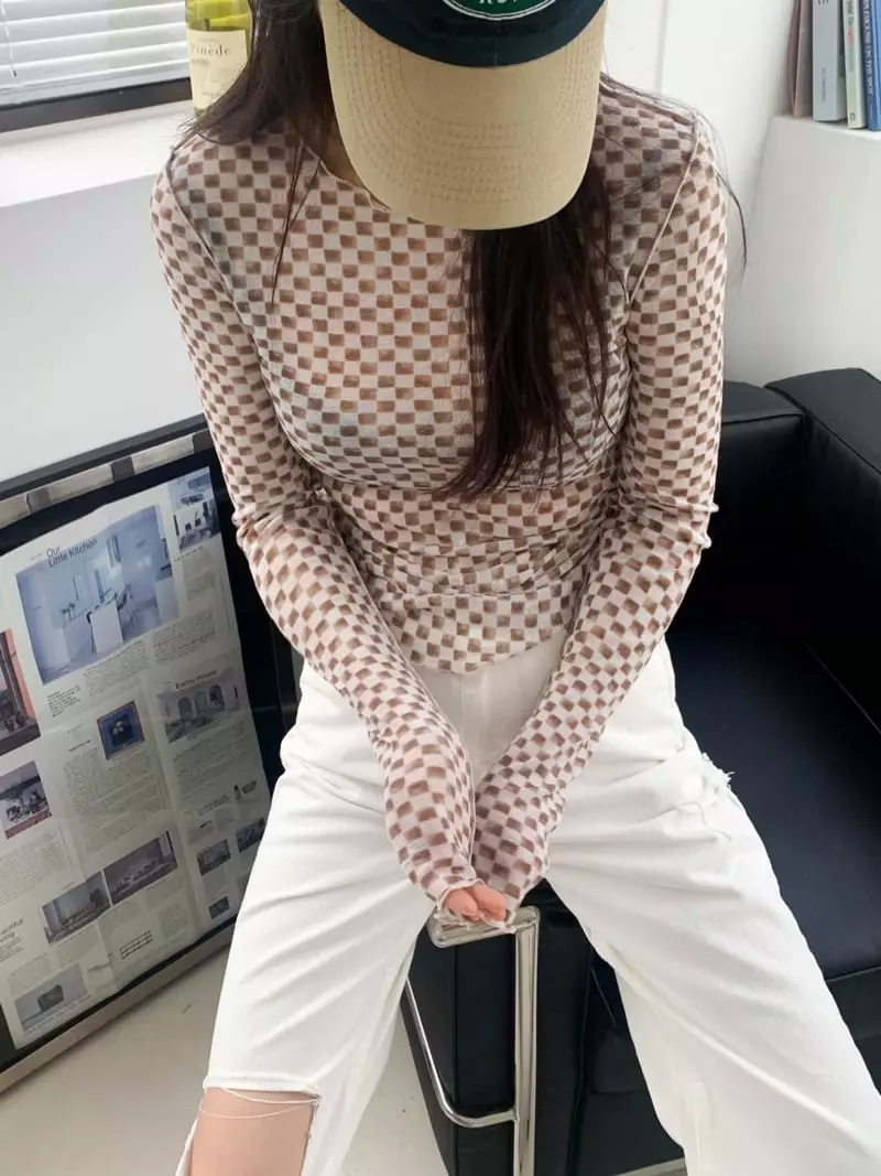Alike - Korean Women Fashion - #momslook - Checker Board Tee - 3