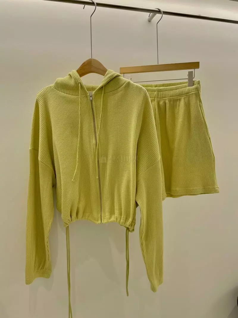 Alike - Korean Women Fashion - #momslook - Waffle Hoody Shorts Set