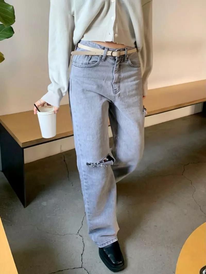 Alike - Korean Women Fashion - #momslook - Gray Damage Jeans - 2