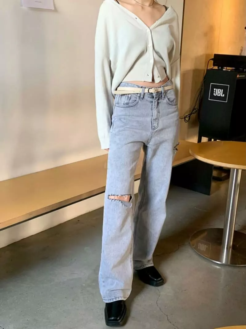 Alike - Korean Women Fashion - #womensfashion - Gray Damage Jeans - 4