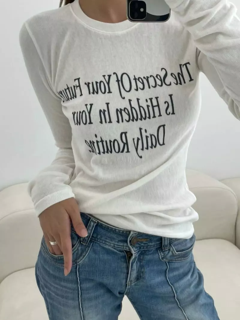 Alike - Korean Women Fashion - #restrostyle - Lettering Te