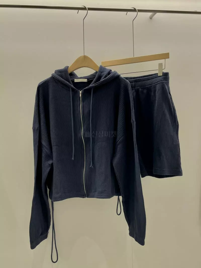 Alike - Korean Women Fashion - #womensfashion - Waffle Hoody Shorts Set - 4