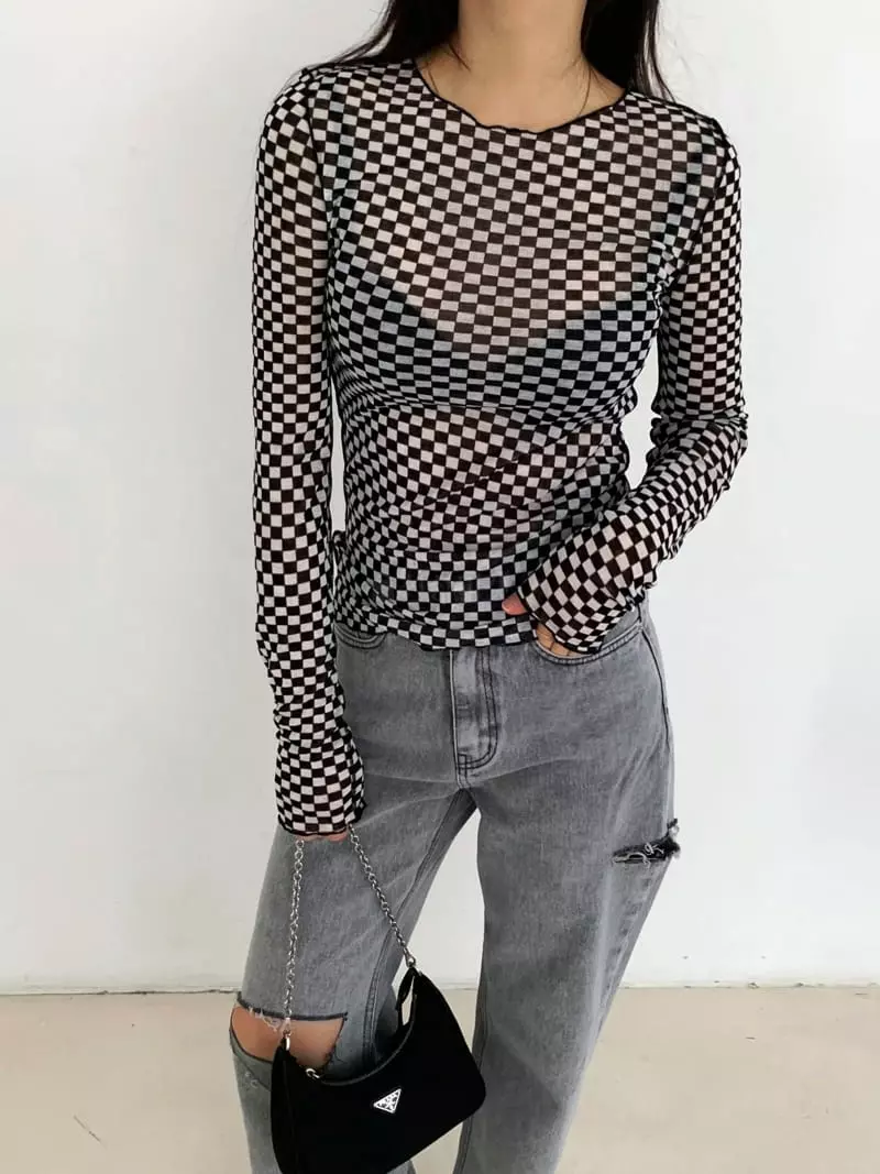 Alike - Korean Women Fashion - #womensfashion - Checker Board Tee - 2