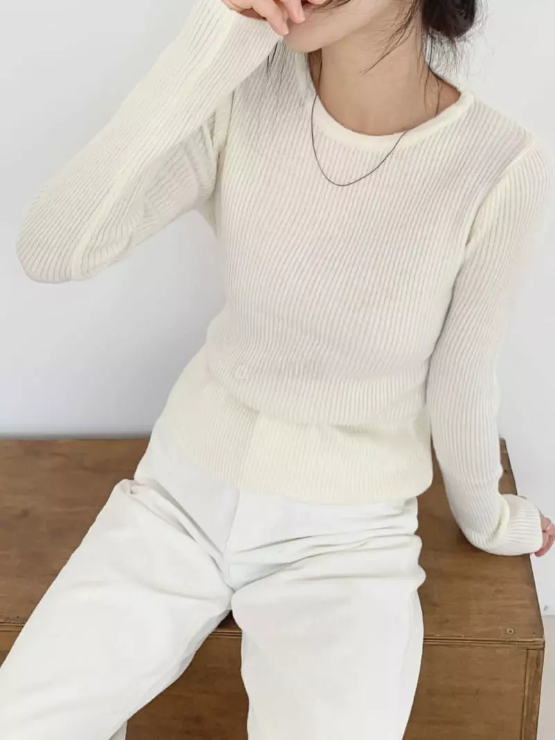 Alike - Korean Women Fashion - #momslook - All Rib Round Knit - 4