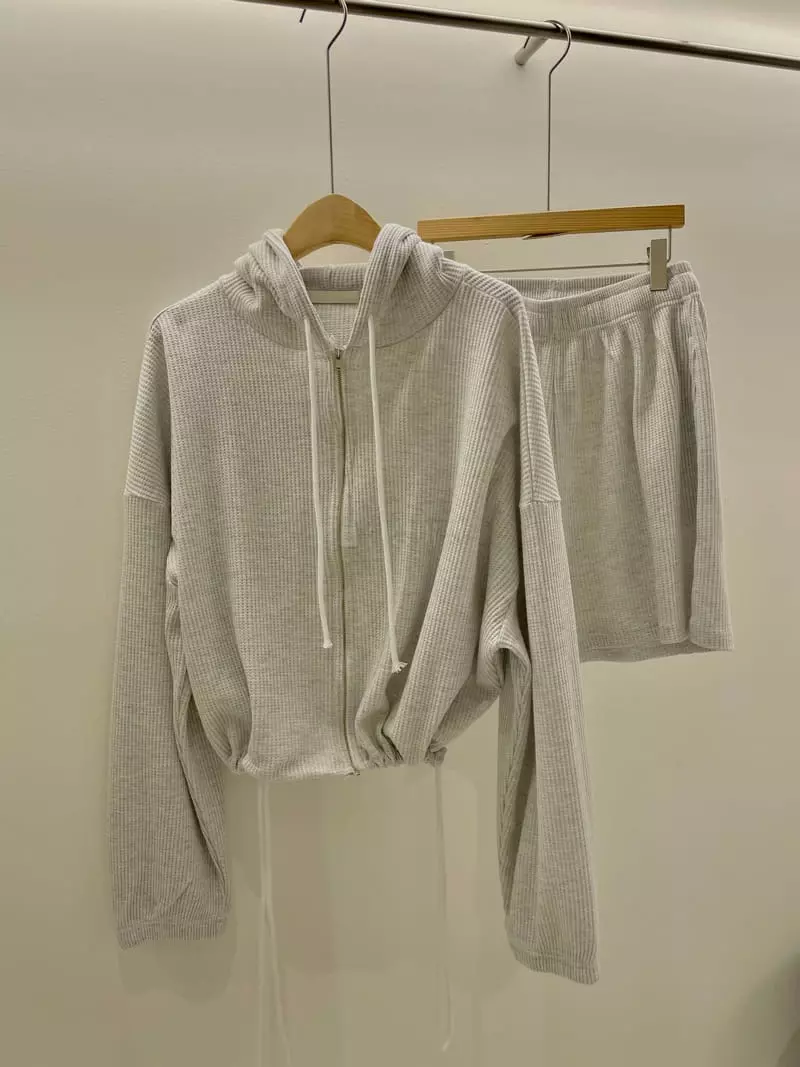 Alike - Korean Women Fashion - #womensfashion - Waffle Hoody Shorts Set - 3