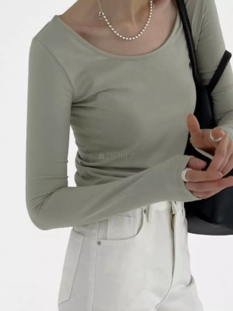 Alike - Korean Women Fashion - #momslook - Deep U Neck Span Tee - 4