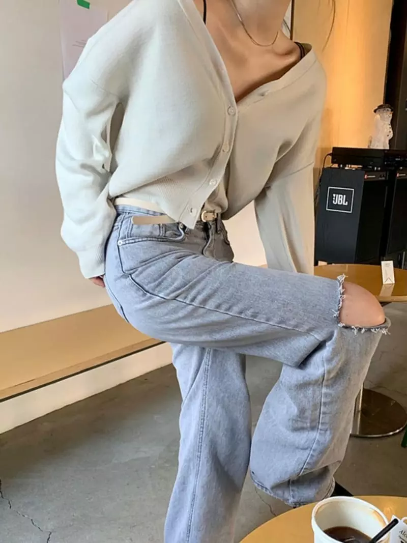 Alike - Korean Women Fashion - #womensfashion - Gray Damage Jeans - 3