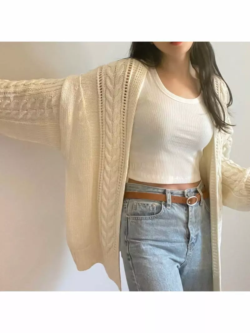 All Vibe - Korean Women Fashion - #vintageinspired - Robe Boxy Cardigan - 4