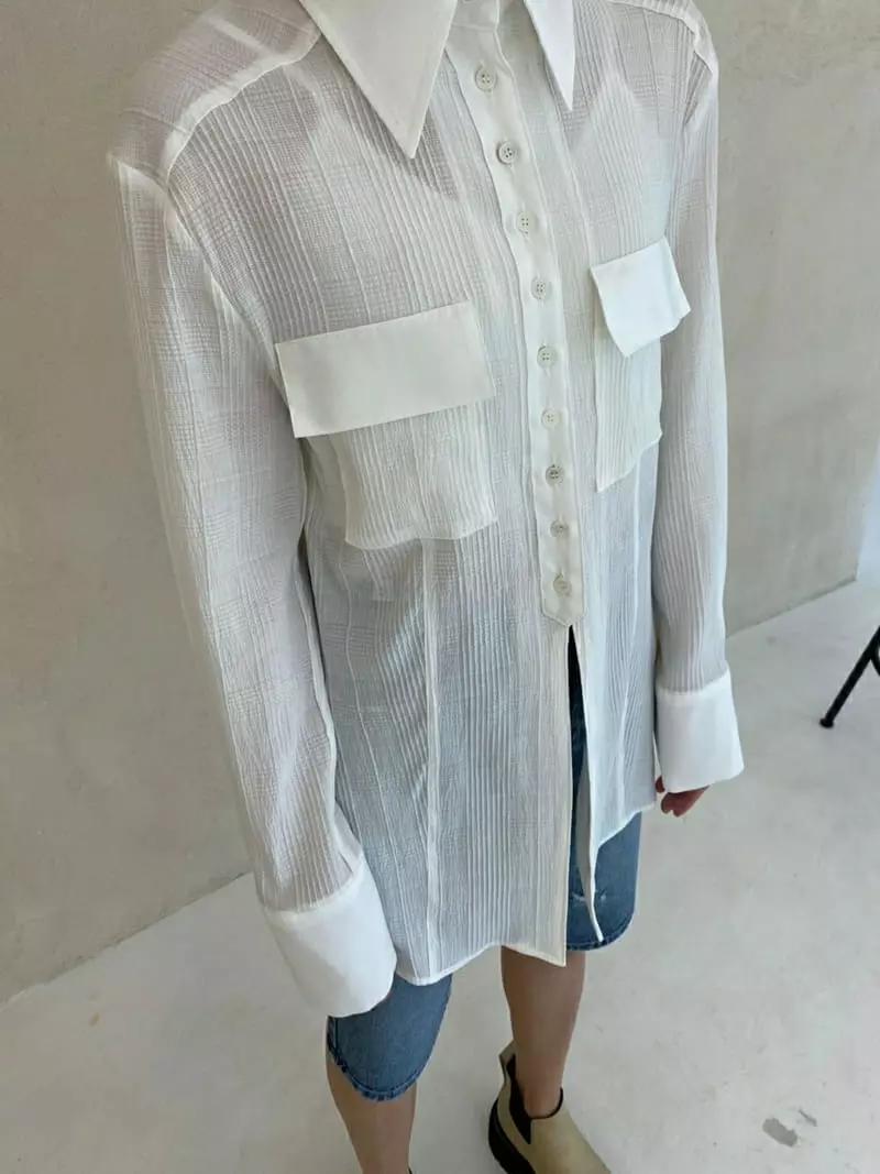 Ann Margret - Korean Women Fashion - #momslook - Check Slit Shirt - 3