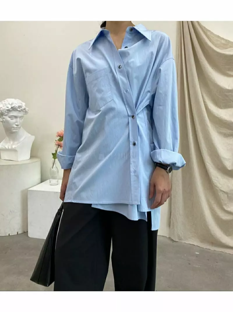 Ann Margret - Korean Women Fashion - #pursuepretty - Loose Fit Wrap Shirt - 3