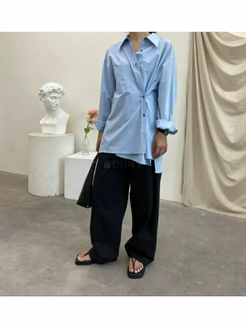 Ann Margret - Korean Women Fashion - #pursuepretty - Loose Fit Wrap Shirt - 4