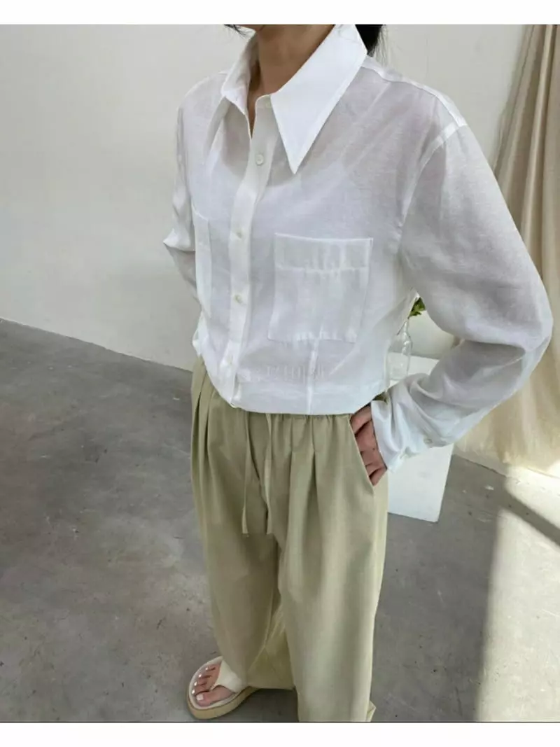 Ann Margret - Korean Women Fashion - #shopsmall - Line Pocket Shirt - 4