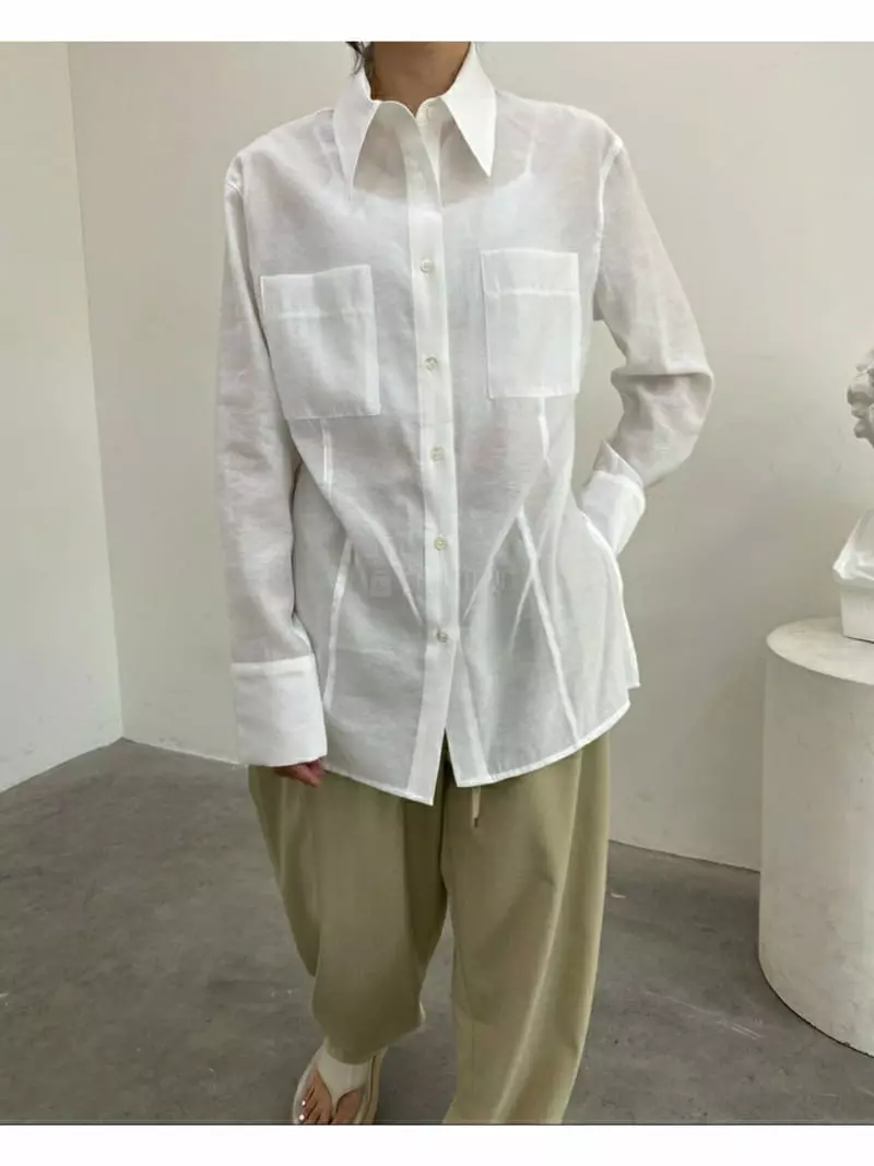 Ann Margret - Korean Women Fashion - #thelittlethings - Line Pocket Shirt - 5