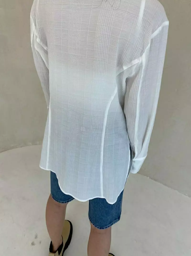 Ann Margret - Korean Women Fashion - #momslook - Check Slit Shirt - 4