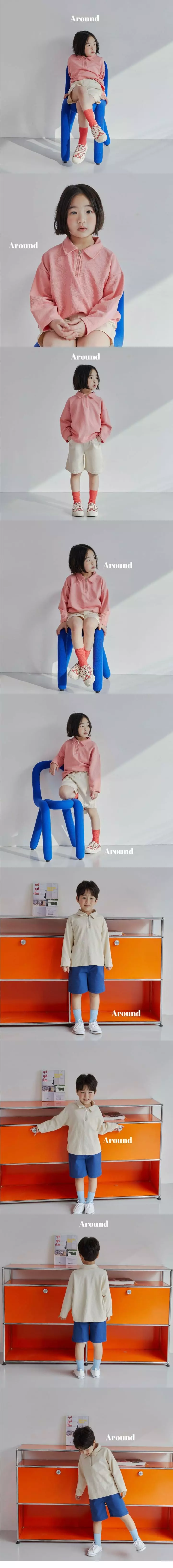 Around - Korean Children Fashion - #discoveringself - Collar Zipper Tee - 2