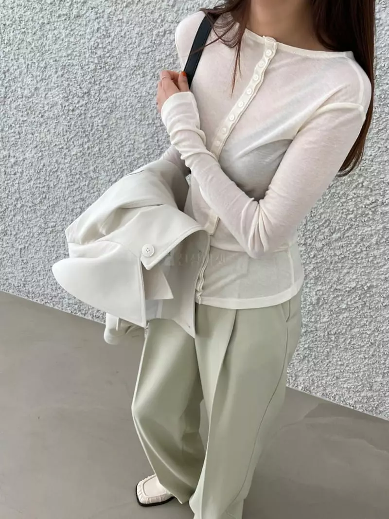 Arrco - Korean Women Fashion - #restrostyle - Line Button Tee - 8