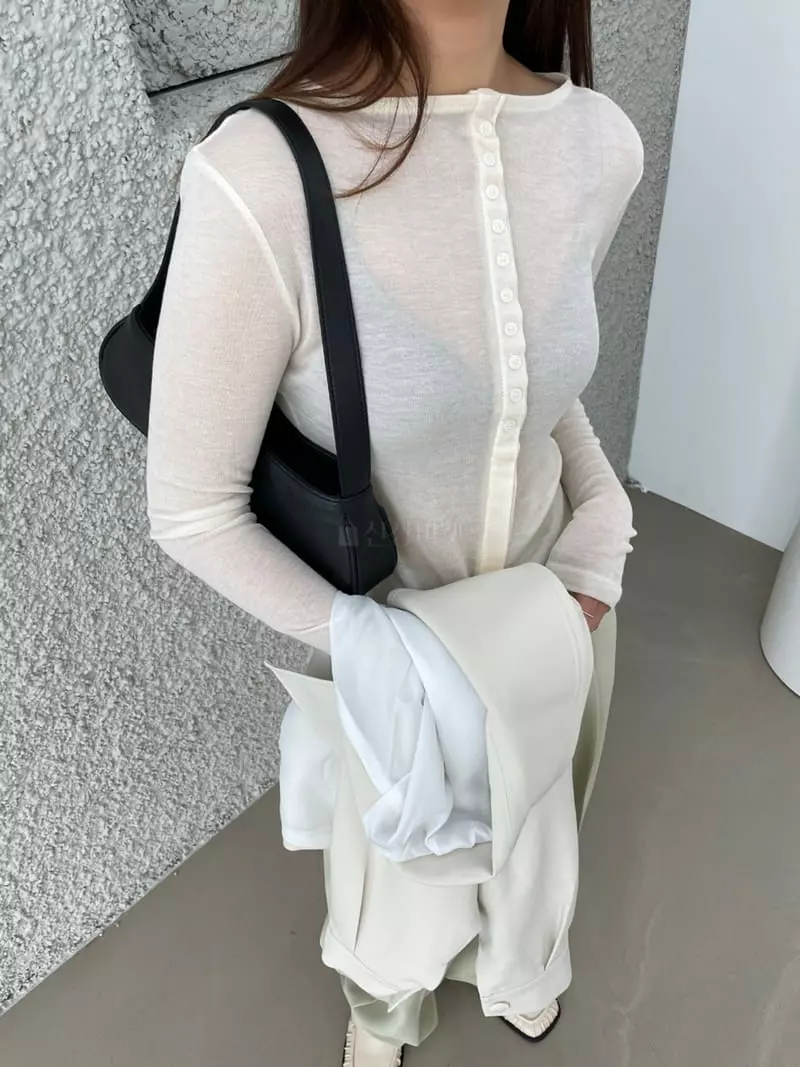 Arrco - Korean Women Fashion - #vintageinspired - Line Button Tee - 5