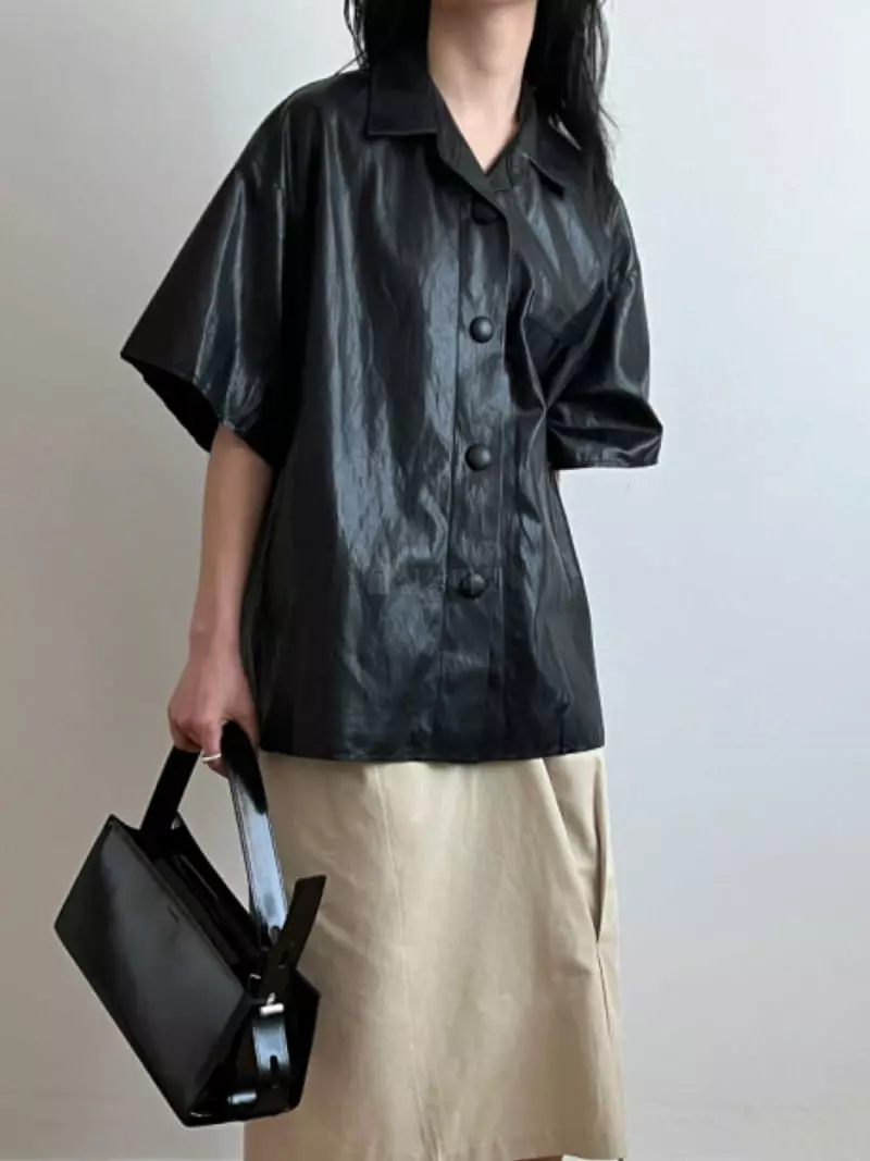 Artisover - Korean Women Fashion - #womensfashion - Button Leather Shirt