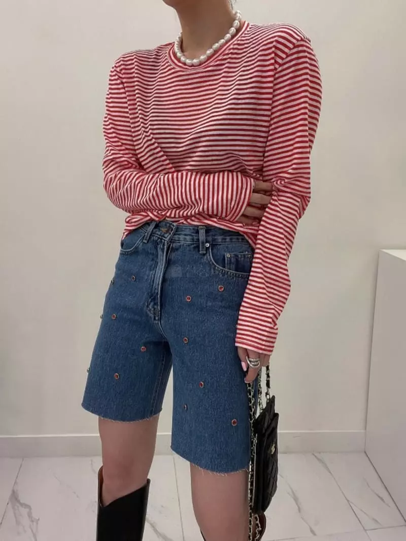 Auver_Fit - Korean Women Fashion - #momslook - Stripes Piping Tee