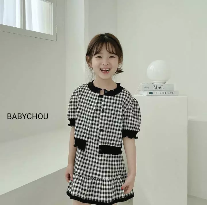 Babychou - Korean Children Fashion - #toddlerclothing - Check Top Bottom Set - 7