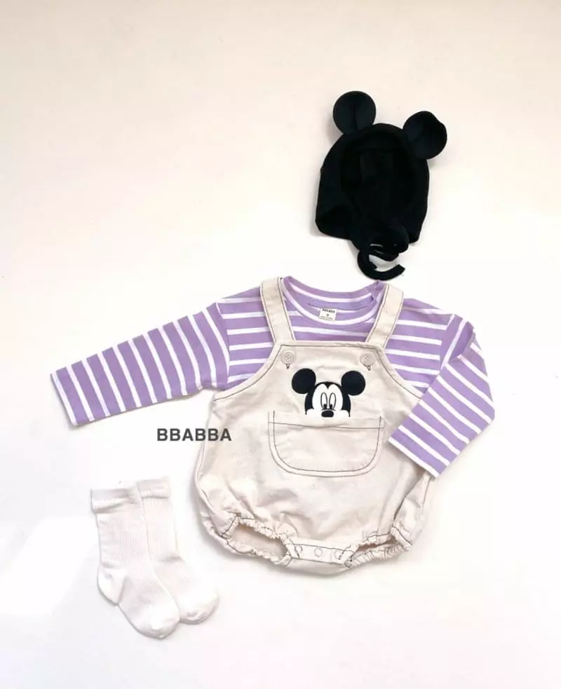 Bbabba - Korean Baby Fashion - #babyfever - Mickey Embroidery Dungarees - 5