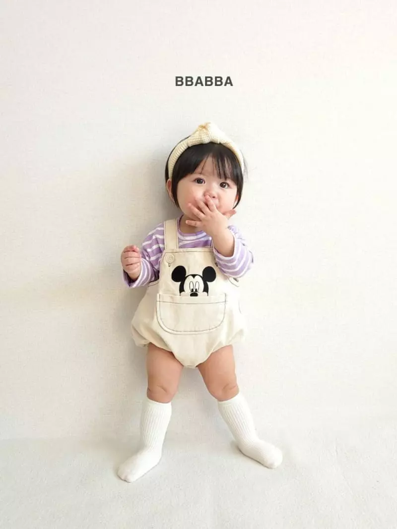 Bbabba - Korean Baby Fashion - #babyoninstagram - Mickey Embroidery Dungarees - 8
