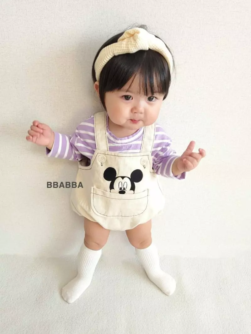 Bbabba - Korean Baby Fashion - #babyootd - Mickey Embroidery Dungarees - 9