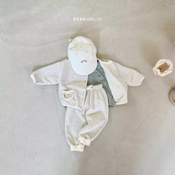 Bebe Holic - Korean Baby Fashion - #babyboutique - Stripes Cardigan Bottom Set - 5