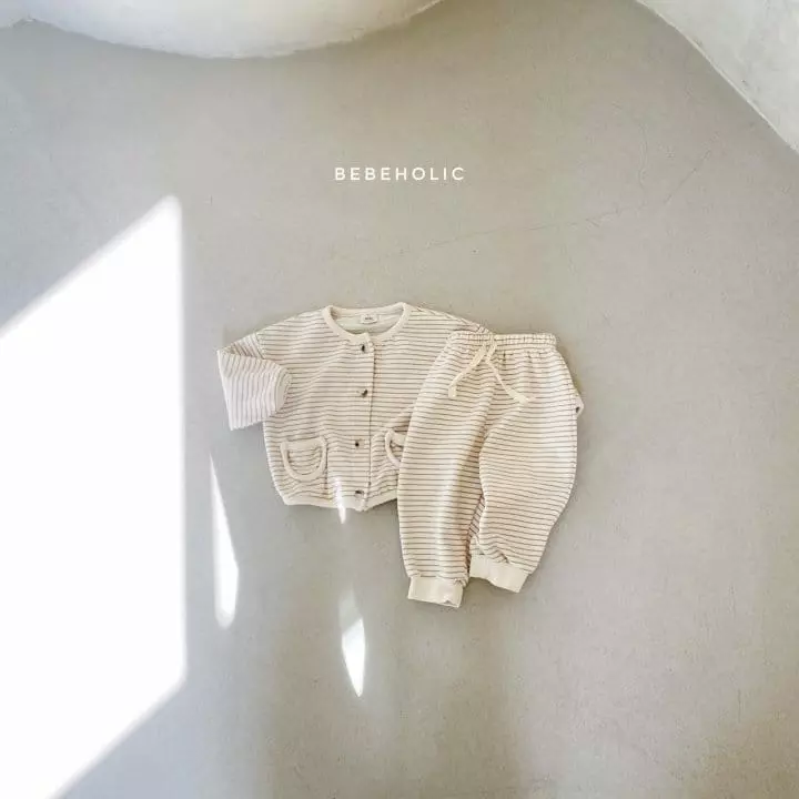 Bebe Holic - Korean Baby Fashion - #babyboutiqueclothing - Stripes Cardigan Bottom Set - 7