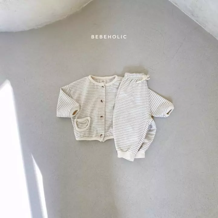 Bebe Holic - Korean Baby Fashion - #babyclothing - Stripes Cardigan Bottom Set - 8