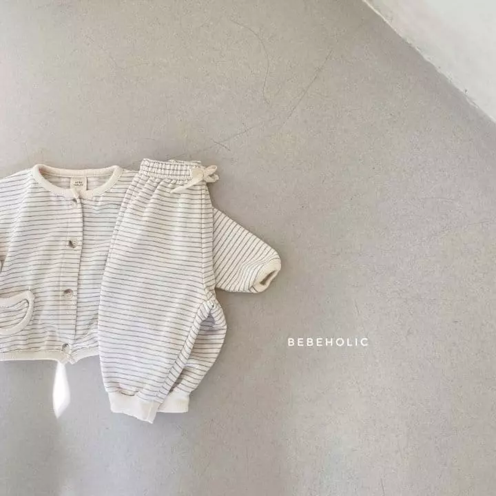 Bebe Holic - Korean Baby Fashion - #babyfashion - Stripes Cardigan Bottom Set - 9