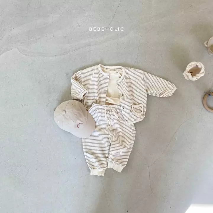 Bebe Holic - Korean Baby Fashion - #onlinebabyboutique - Stripes Cardigan Bottom Set - 3