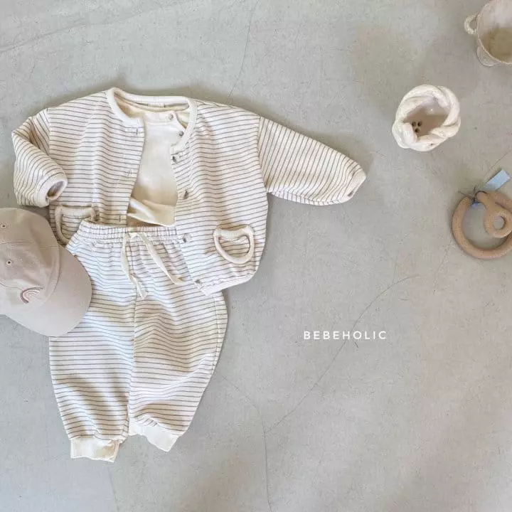 Bebe Holic - Korean Baby Fashion - #onlinebabyboutique - Stripes Cardigan Bottom Set - 4