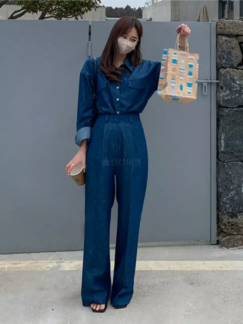 Better - Korean Women Fashion - #vintagekidsstyle - Chel Denim Top Bottom Set - 4