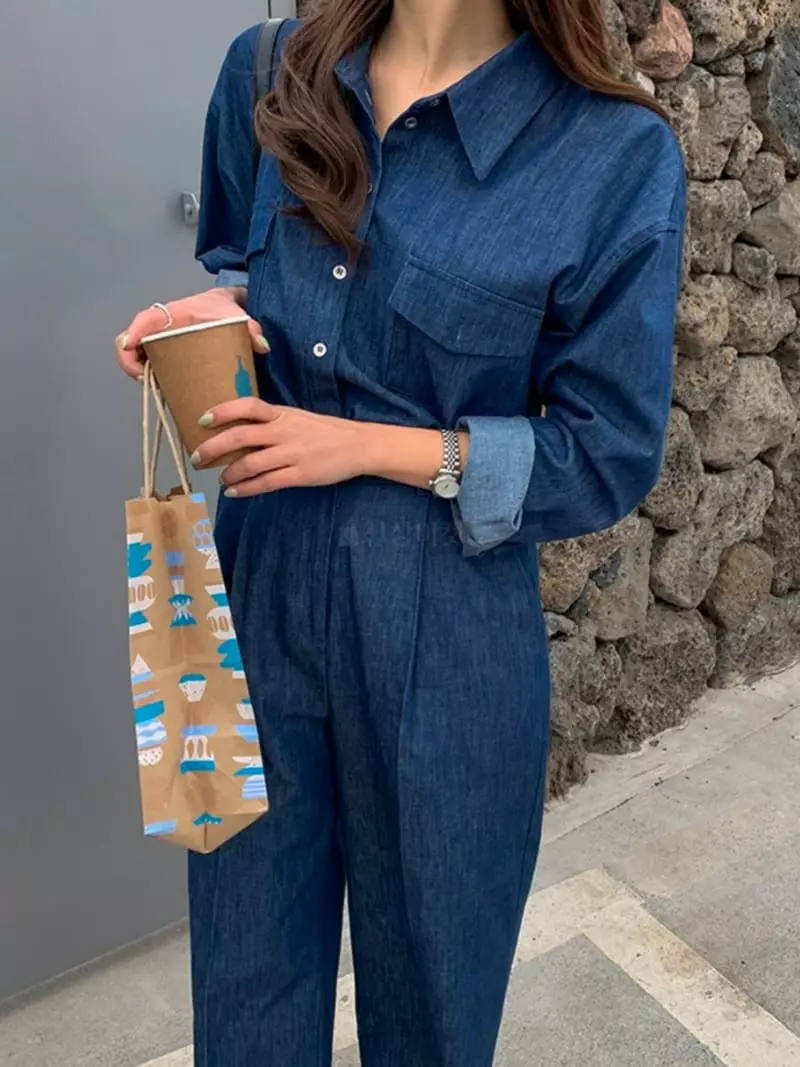 Better - Korean Women Fashion - #vintagekidsstyle - Chel Denim Top Bottom Set - 3
