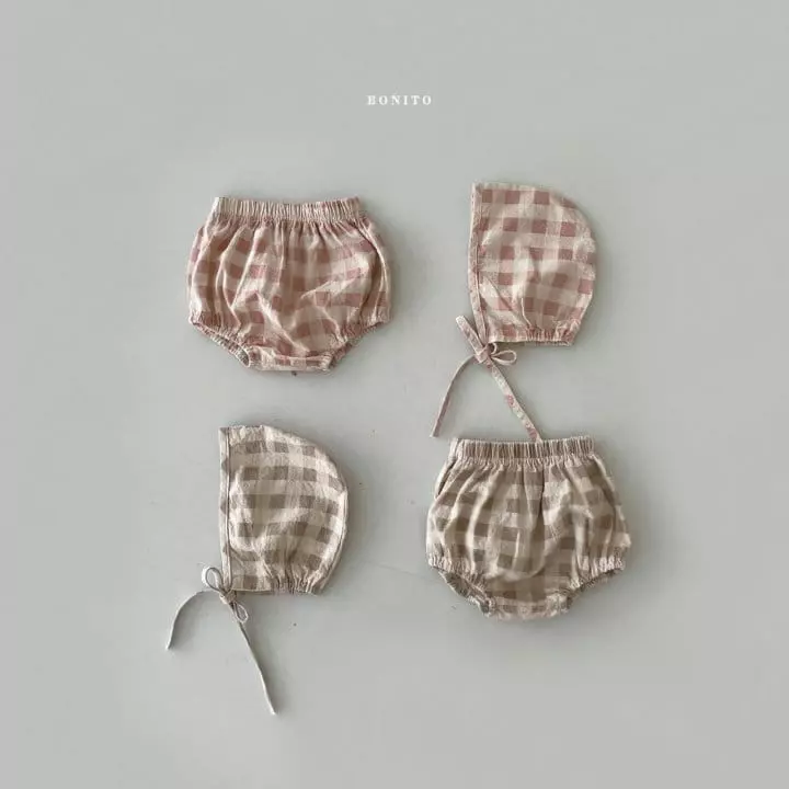 Bonito - Korean Baby Fashion - #babyclothing - Check Bloomer Bonnet Set