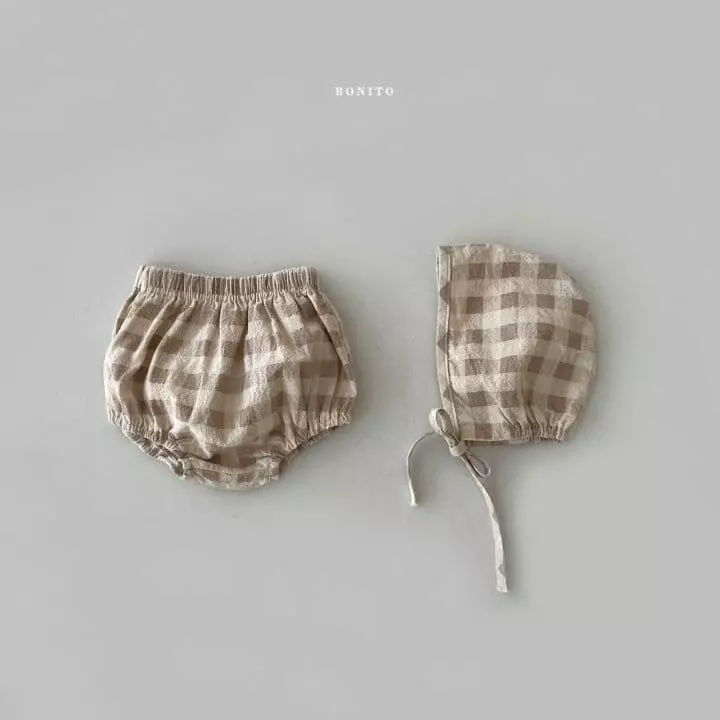 Bonito - Korean Baby Fashion - #babyfever - Check Bloomer Bonnet Set - 3